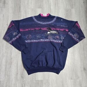 VTG 90S ARTISANS SUNSCHEIN DESIGNS DUCK ALL OVER PRINT GRAPHIC SWEATSHIRT NATURE